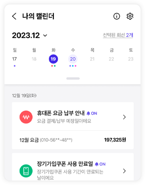 캘린더 보기 방식 예시